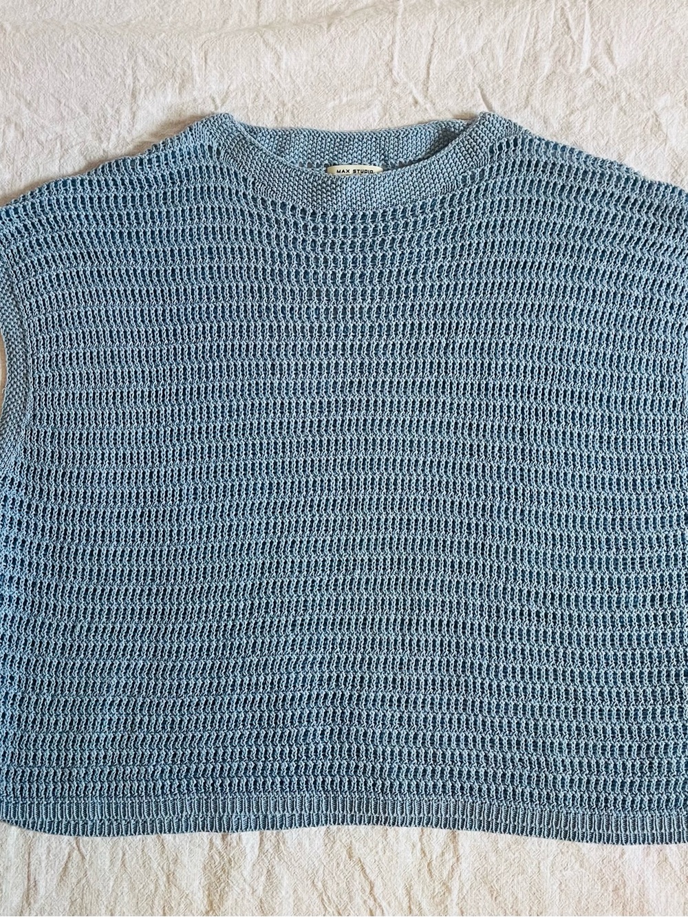 Sky Blue Open-Knit Short Sleeve Top - Picture 7 of 7
